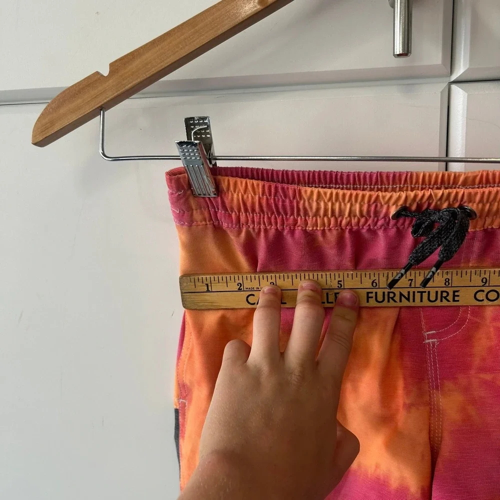 Quiksilver Boys Orange Pink Tie Dye Board Shorts Logo Swim Trunks Size L 14